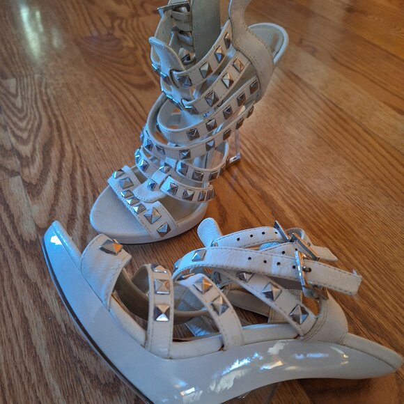 Penny Loves Kenny Shoes - White with Silver Hardware Spiked Statement Heels
